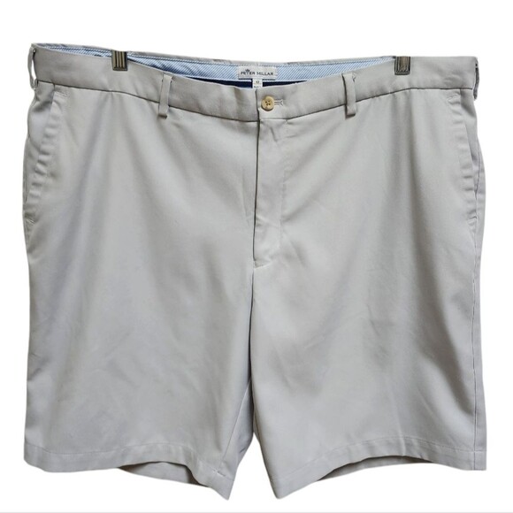 Peter Millar Crown Shorts Mens 42 Gray Chino Flat Front Golf Performance Preppy - Picture 1 of 9